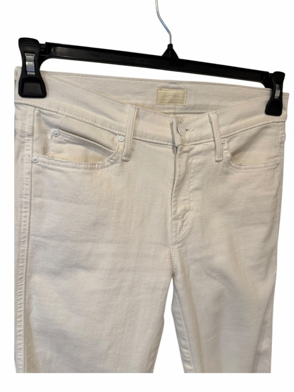 MOTHER The Pony Boy Fray Jeans White Stayin Alive Mid Rise Crop Raw Hem Sz 26 - Picture 4 of 8